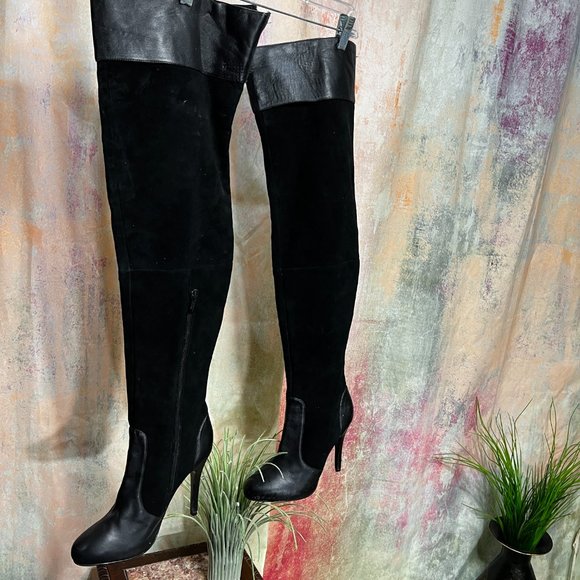 📌Colin Stuart Black Over the Knee Heeled Boots - Picture 2 of 15